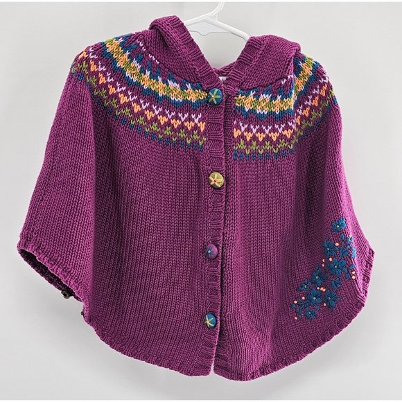 Savannah girls knit sweater cardigan cape embroidered purple floral size small ( - Picture 1 of 5